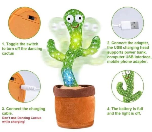 dancing cactus toy for kids singing and talking rechargeable plush – front view with details