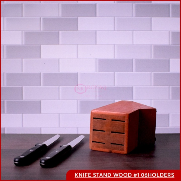 Wooden knife stand organizer for kitchen with vertical knife slots and compact design