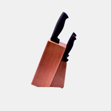 Wooden knife stand organizer for kitchen with vertical knife slots and compact design