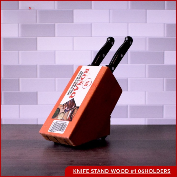 Wooden knife stand organizer for kitchen with vertical knife slots and compact design