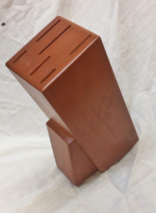 Wooden knife stand organizer for kitchen with vertical knife slots and compact design