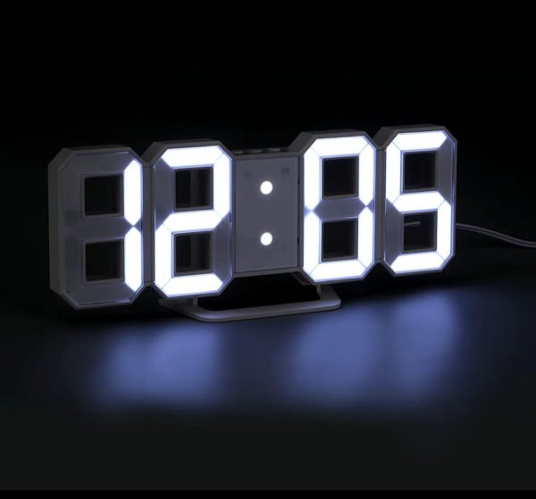LED Digital Wall Clock with White Light Display, Alarm, and Snooze – Table or Wall Mount Clock for Home or Office