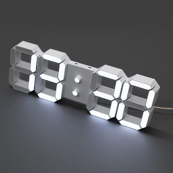 LED Digital Wall Clock with White Light Display, Alarm, and Snooze – Table or Wall Mount Clock for Home or Office