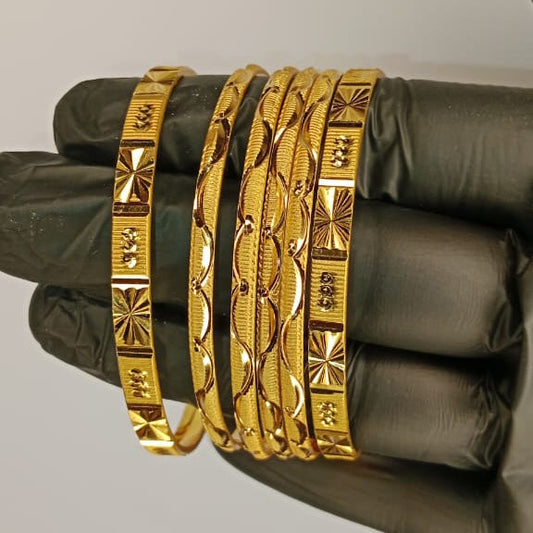 Luxurious Gold Plated Bangles Set for Women | 2 Bangles + 4 Churiyan | Bridal & Special Occasion | 2.5 Inch Size with Gift Box