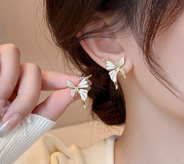 Luxury Dual Tone Zircon Butterfly Stud Earrings | Silver & Golden Fashion Jewelry