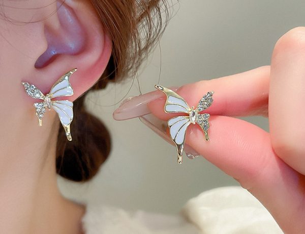 Luxury Dual Tone Zircon Butterfly Stud Earrings | Silver & Golden Fashion Jewelry