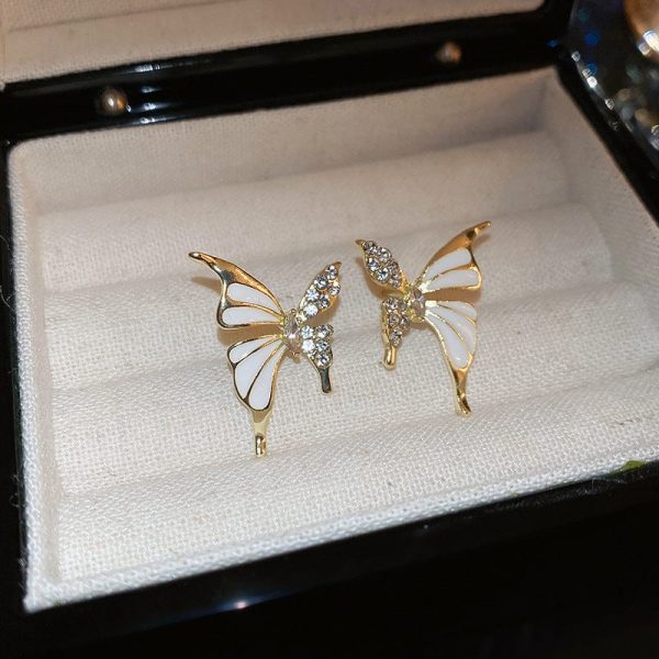 Luxury Dual Tone Zircon Butterfly Stud Earrings – Silver & Golden Artificial Jewelry for Women in Pakistan