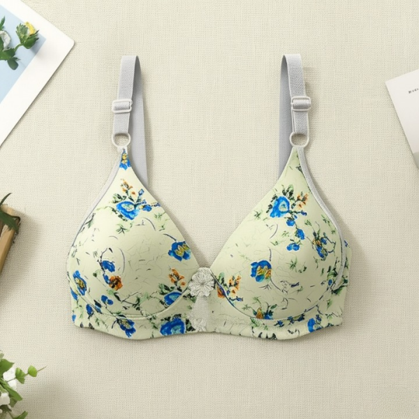 Printed Soft Cotton Padded Bra For Women - Stylish Everyday Comfortable Undergarment With Breathable Fabric (Random Color)