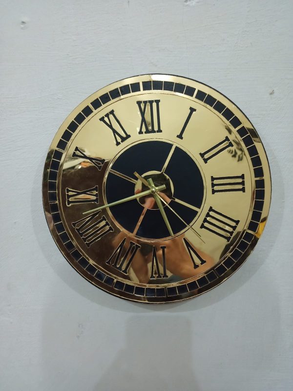 Roman Numbers 3D Acrylic Wall Clock – Gold Frame & Black Dial