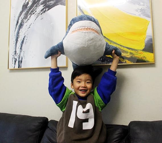 Ryttir Giant Shark Stuffed Animal Plush Pillow – Soft 35.4 inch Blue Shark Toy with White Belly and Fierce Teeth, Perfect for Kids, Boys, Girls, and Ocean Lovers