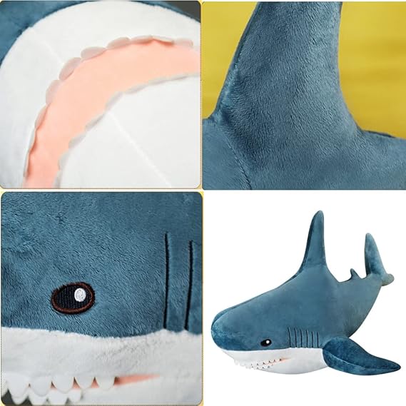 Ryttir Giant Shark Stuffed Animal Plush Pillow – Soft 35.4 inch Blue Shark Toy with White Belly and Fierce Teeth, Perfect for Kids, Boys, Girls, and Ocean Lovers