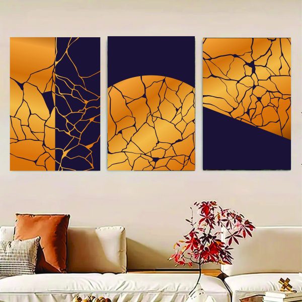 Abstract Sun Wall Art Canvas Frame Set – Modern 3-Piece Home Décor Wooden Phototiles