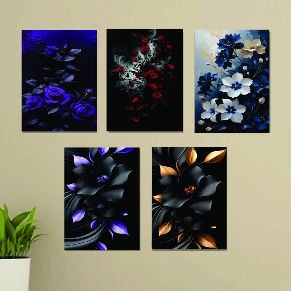Set of 3 Flower Sticky Canvas Wall Frames – 8x11 Inches Floral Print Home Décor