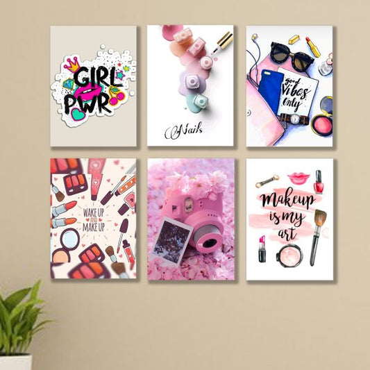 Makeup-Themed Girls' Room Wooden Sticky Wall Art (Set of 6)