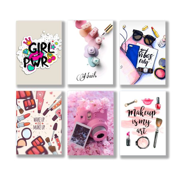 Makeup-Themed Girls' Room Wooden Sticky Wall Art (Set of 6)