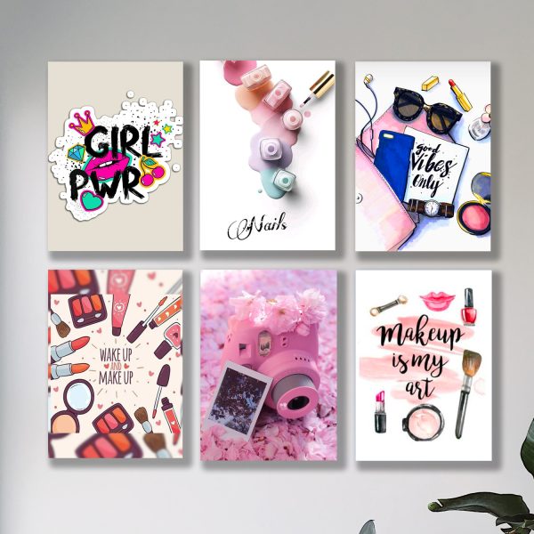 Makeup-Themed Girls' Room Wooden Sticky Wall Art (Set of 6)