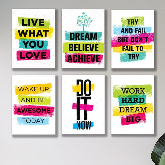 Set of 6 Motivational Sticky Inspirational Canvas Frames for Wall Decor