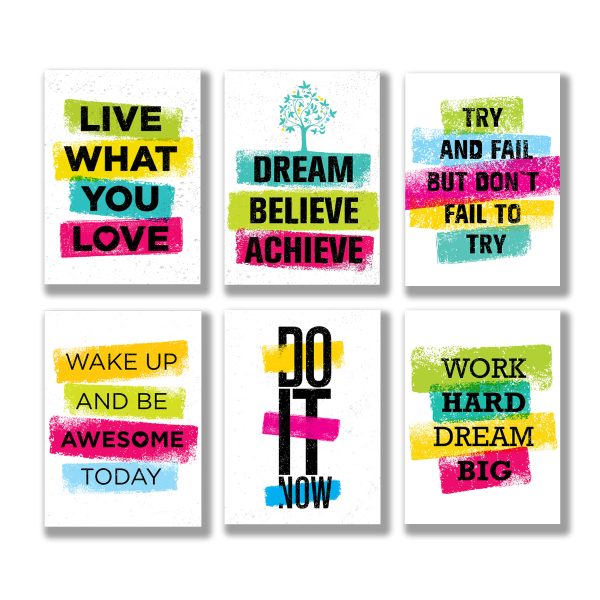 Set of 6 Motivational Sticky Inspirational Canvas Frames for Wall Decor