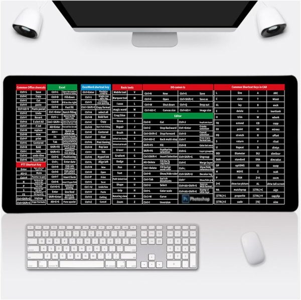 Shortcut Keyboard Mat Office PS Lock Edge 30x80cm with CAD Word Excel AI PPT Shortcuts