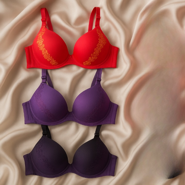 Silk embroidered padded bra for women – luxury silk undergarment with stylish embroidery and everyday support in random colors