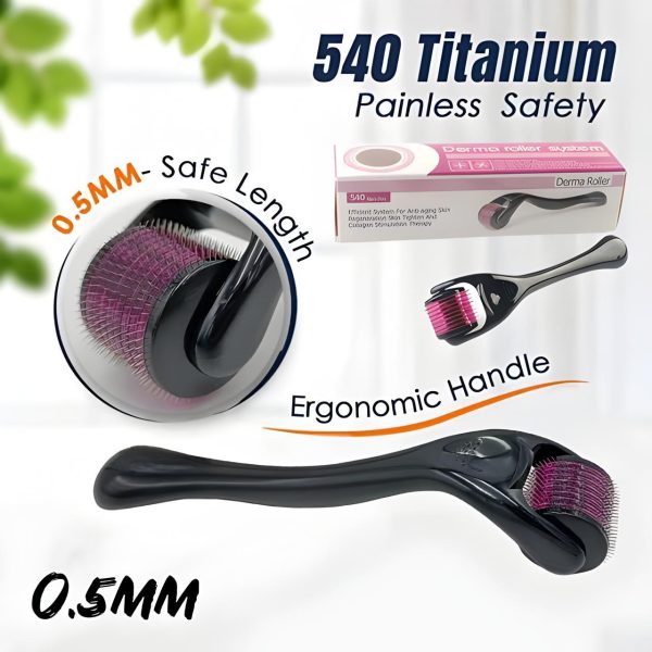 Derma Roller 540 — engineered with 540 premium titanium micro-needles (0.5mm) to support effective hair regrowth and follicle stimulation.