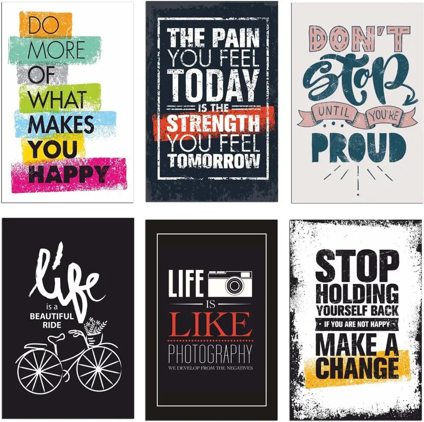 6 Piece PVC Motivational Quotes Wall Board Combo for Home and Office Decoration