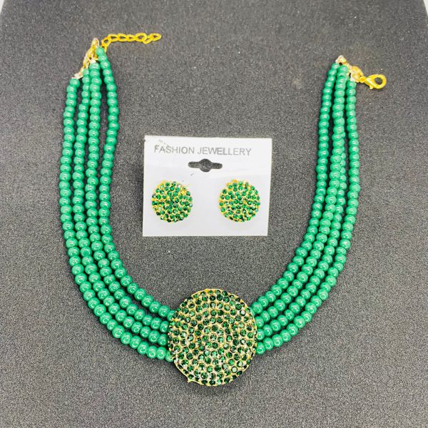 Stylish Pearls Necklace Set With Earrings β Elegant Beaded Jewelry For Girls & Women β Green, Blue, Black Variants