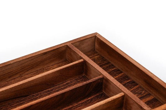 Wood Utensil Holder and Wooden Cutlery Tray for Kitchen and Dining Table Organization