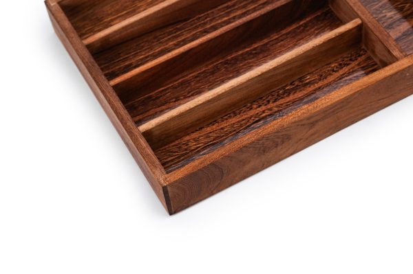 Wood Utensil Holder and Wooden Cutlery Tray for Kitchen and Dining Table Organization