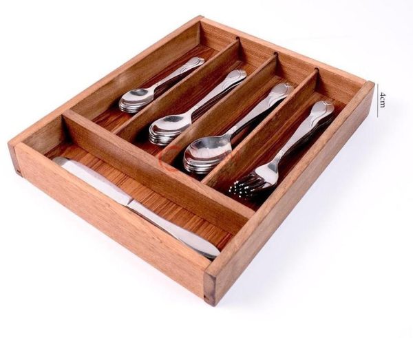 Wood Utensil Holder and Wooden Cutlery Tray for Kitchen and Dining Table Organization