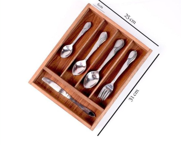 Wood Utensil Holder and Wooden Cutlery Tray for Kitchen and Dining Table Organization