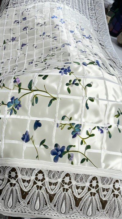 White Floral Dastarkhwan with Lace Border – Traditional Dining Cloth 30x49 Inch
