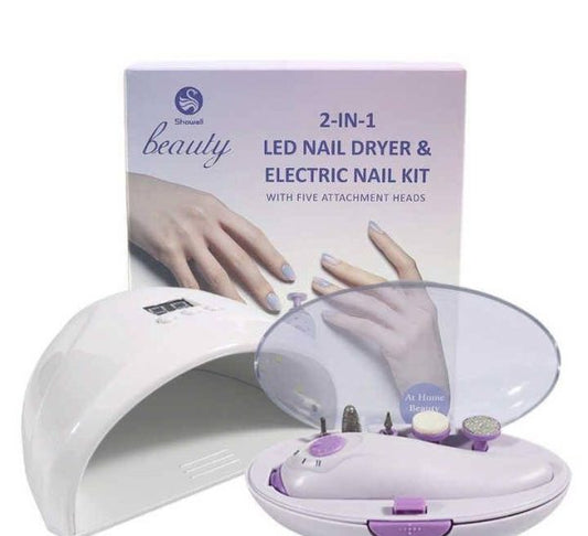 2 in 1 LED Nail Dryer & Electric Nail Kit | Manicure & Pedicure Tool with 5 Attachments