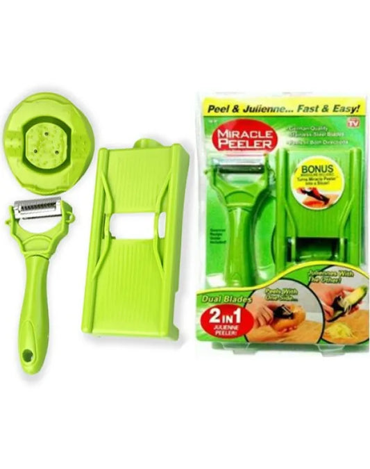 2 in 1 Miracle Peeler Green – Stainless Steel Dual Blade Fruit and Vegetable Skin Remover with Rubber Grip
