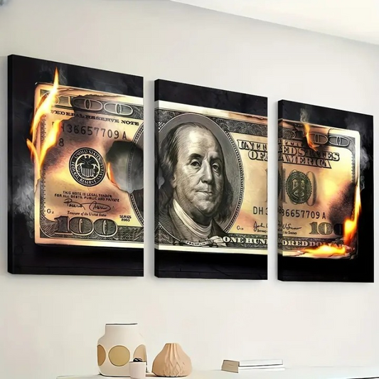Dollar Wooden Sticky Wall Art – 3 Piece Modern Decorative Frame Set, 8x11 Inch Each with Easy Wall Mount Sticky Tape
