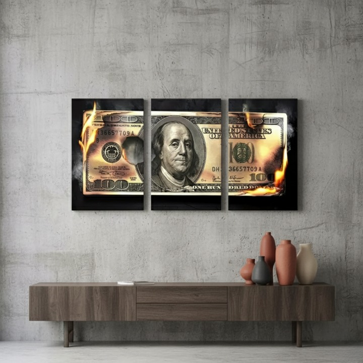 Dollar Wooden Sticky Wall Art – 3 Piece Modern Decorative Frame Set, 8x11 Inch Each with Easy Wall Mount Sticky Tape