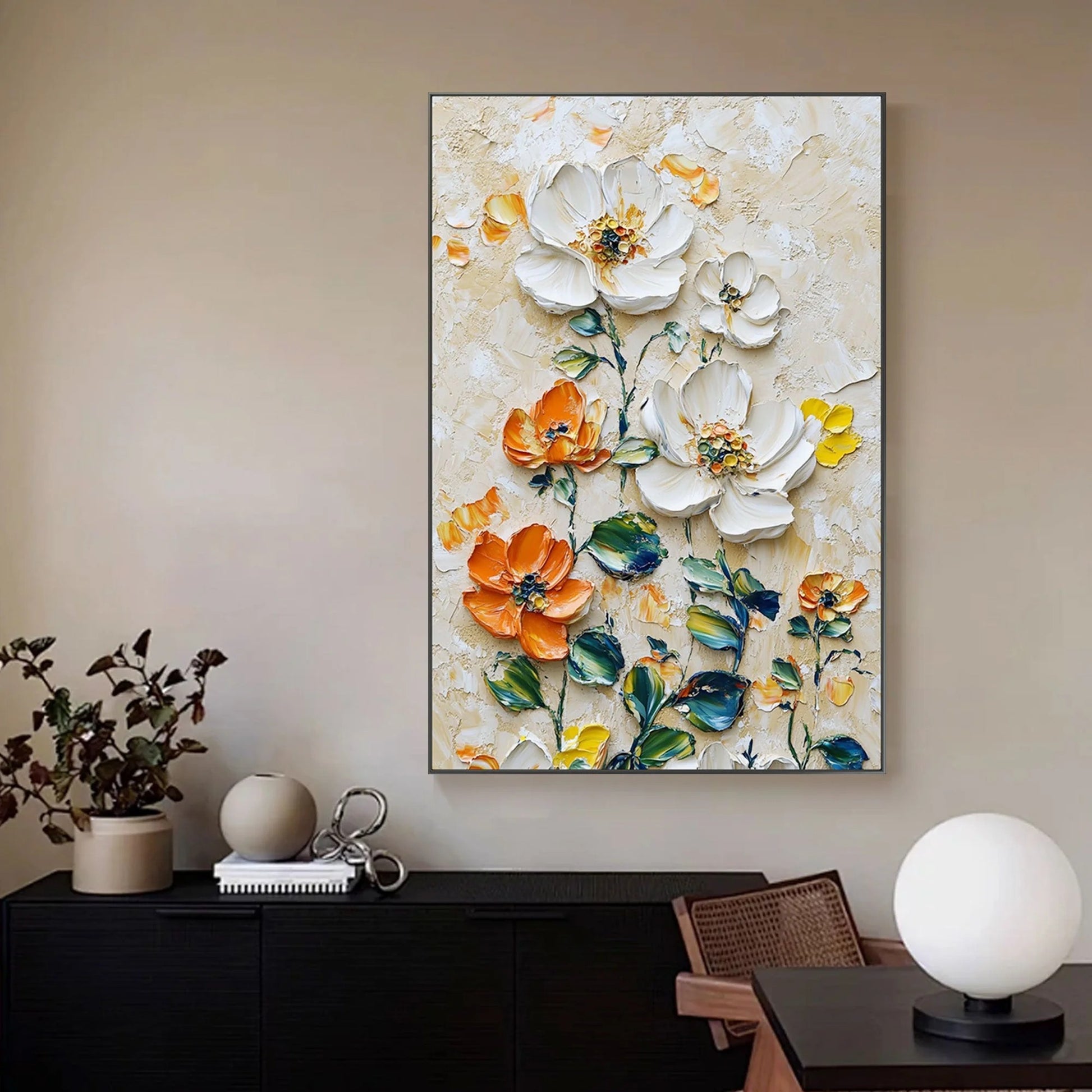 Vertical Floral Canvas Painting 12x16 Inch – Wild Garden Wall Art for home and office décor