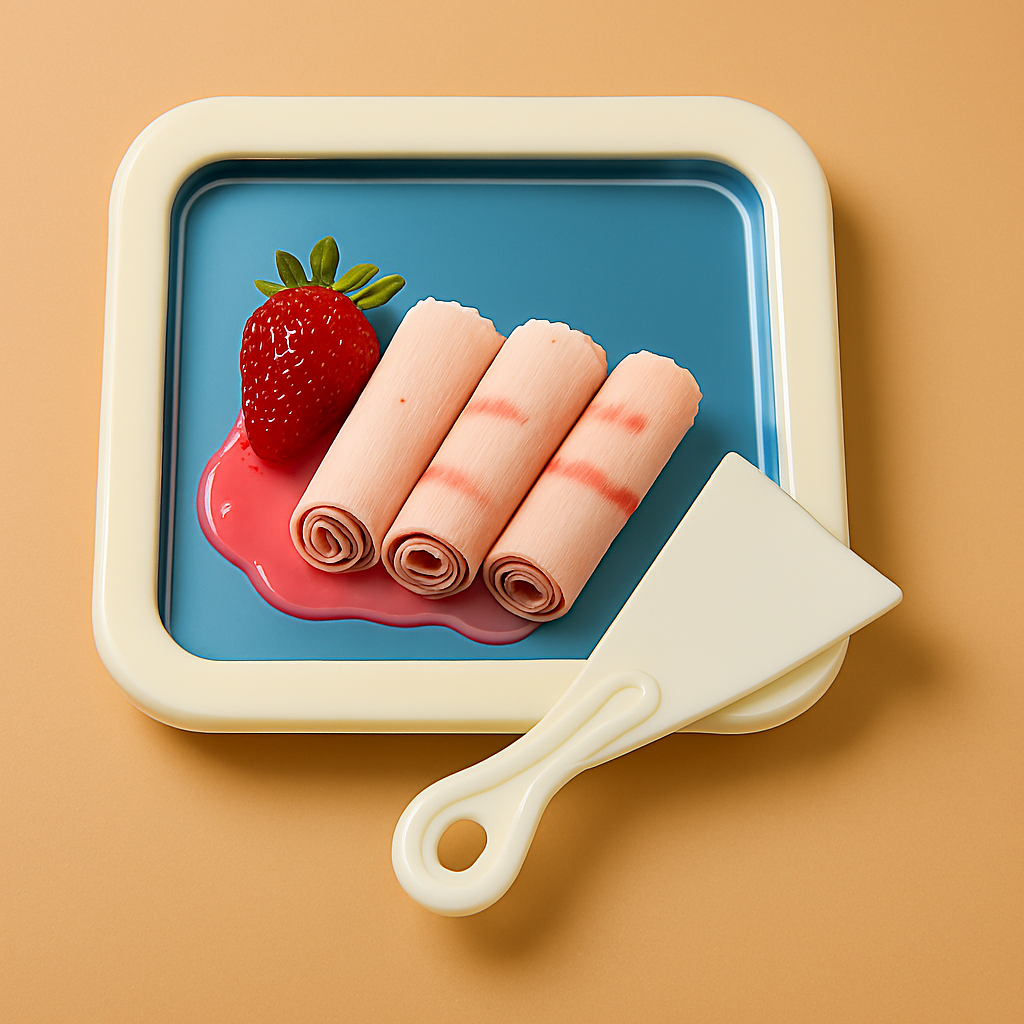 Rolled Ice Cream Maker Pan – DIY Frozen Yogurt & Dessert Plate with Scraper, 9.5 x 7.5 Inch Non-Stick Cooling Plate