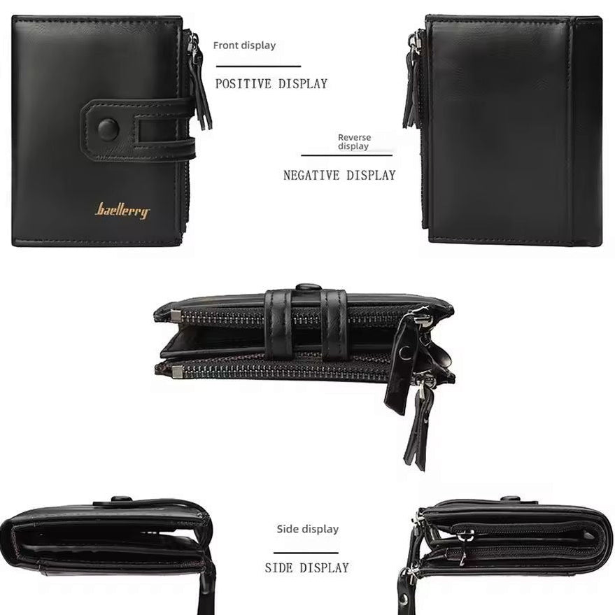 Original Buffalo Leather Trifold Wallet for Men – Full-Grain Genuine Leather Wallet with Coin Pocket, Card Slots, and ID Window
