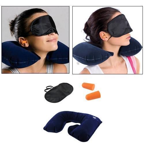 3-in-1 Travel Comfort Set – Inflatable U-Shaped Neck Pillow, Eye Mask & Earplugs