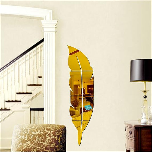 3D Acrylic Wall Leaf Mirror – 40 inch reflective decorative mirror sticker for home and room decor