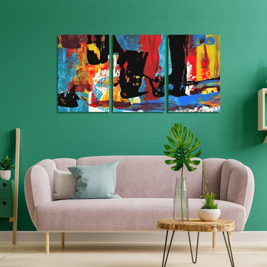 3D wall art set of 3 canvas panels – modern abstract design on thick gallery-wrapped frames
