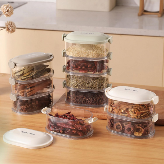 4 Layer Acrylic Spice Storage Box – Multi-Layer Seasoning Container for Kitchen & BBQ