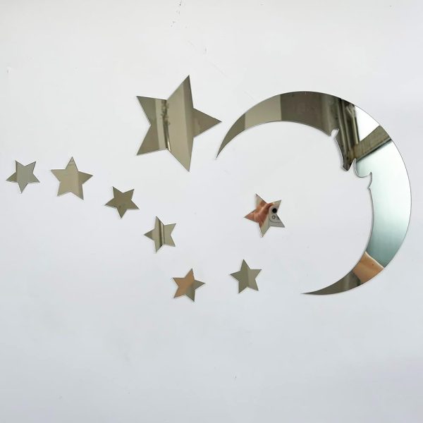 15 Stars & 1 Moon Silver Acrylic Wall Stickers