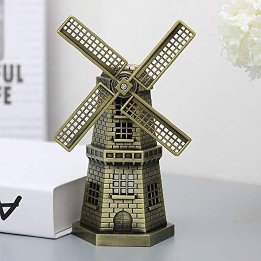 Rotatable Wind Mill Metal Monument – Antique Alloy Sculpture for Home & Office Decor