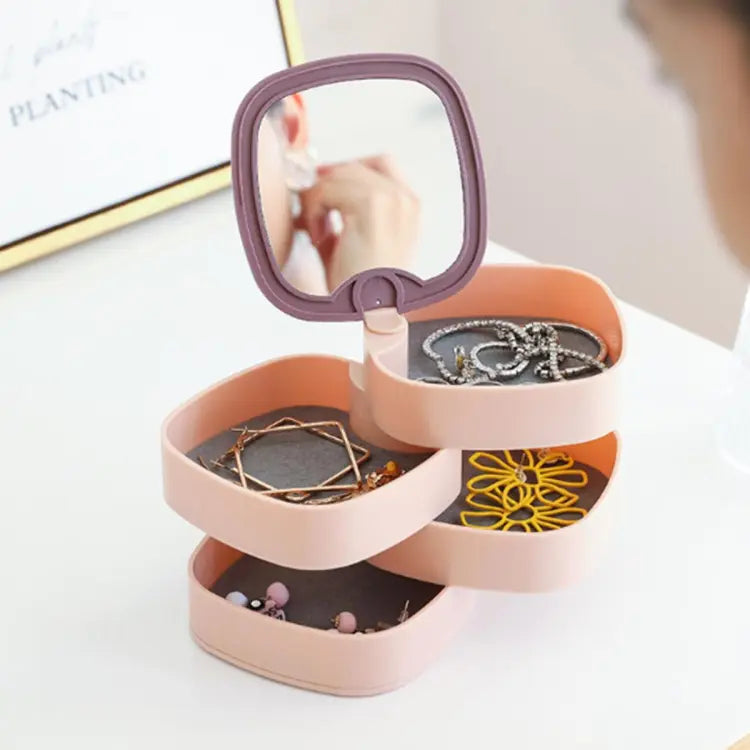 360° Rotating Jewelry Organizer with Mirror