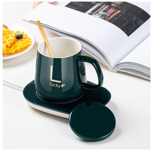 Ceramic Coffee Cup with Automatic Heating Pad in Green – Coffee Warmer Mug