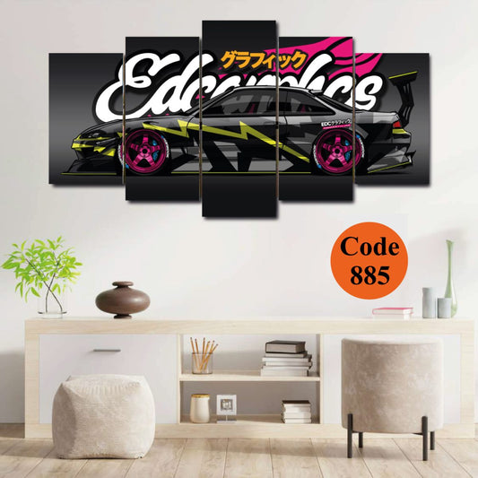 Set of 5 Pcs Car Wall Frame – Wooden Digital Print Home Decor (16×40 Inches)