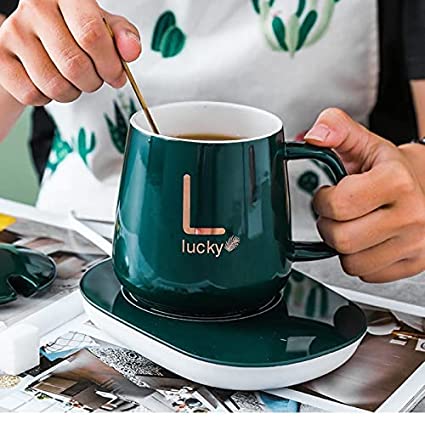 Ceramic Coffee Cup with Automatic Heating Pad in Green – Coffee Warmer Mug