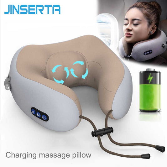 Jinserta Electric Travel Neck Massager With Heat Vibration | USB Charging Massage Pillow